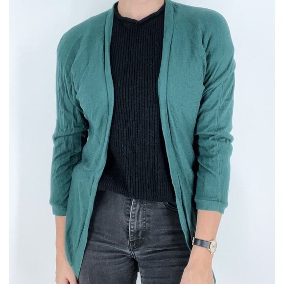 Joan Vass Green Quarter Sleeve Waterfall Cardigan Size Medium - Picture 1 of 4